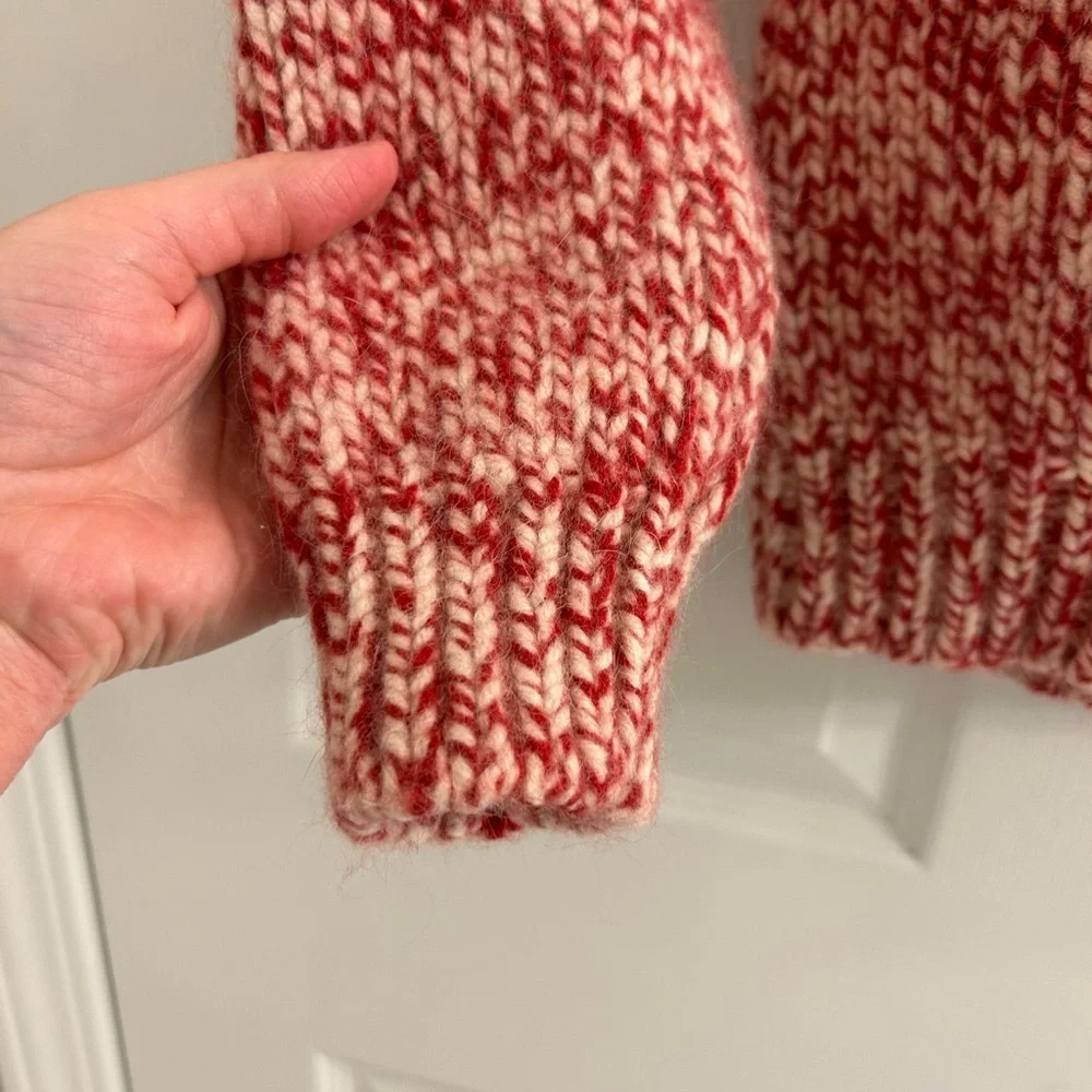Eddie Bauer chunky knit sweater turtle red/white 70% lamb wool 20% rabbit size L - Picture 4 of 6